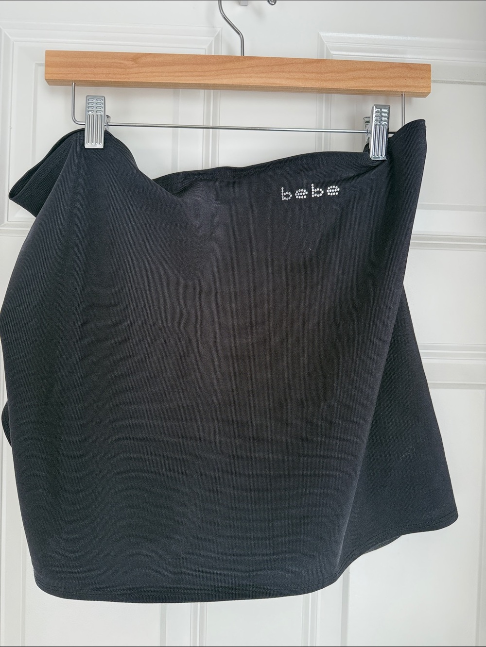 bebe Black Swim Mini Skirt wrap w/ Rhinestone Logo